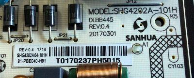 KIT DE TARJETAS PARA TV TCL / NUMERO DE PARTE MAIN T8-43NA3R-MA1 / 40-UX3801-MAB2HG / V8-UX38001-LF1V028 / UX38L / FUENTE  81-PBE040-H91 / SHG4202A-101H / DLBB445 / 20170301 / SHG4202A04-101H / CQC12001080504 / PANEL LVF430C50T / MODELO 43S303 - Imagen 2